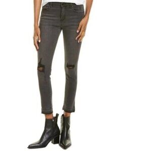 Free People NEON BLONDE Skinny Jeans Distressed Black Denim High rise waist 24